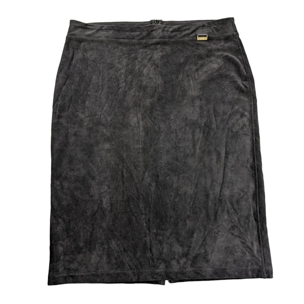 Calvin Klein Skirt Womens Large Black Pencil knee length microfiber slit Preppy